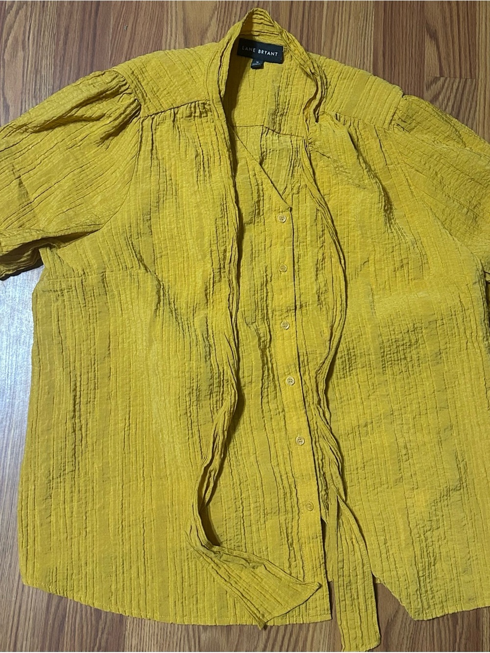 Lane Bryant Mustard Button-Front Tie Blouse Size 18